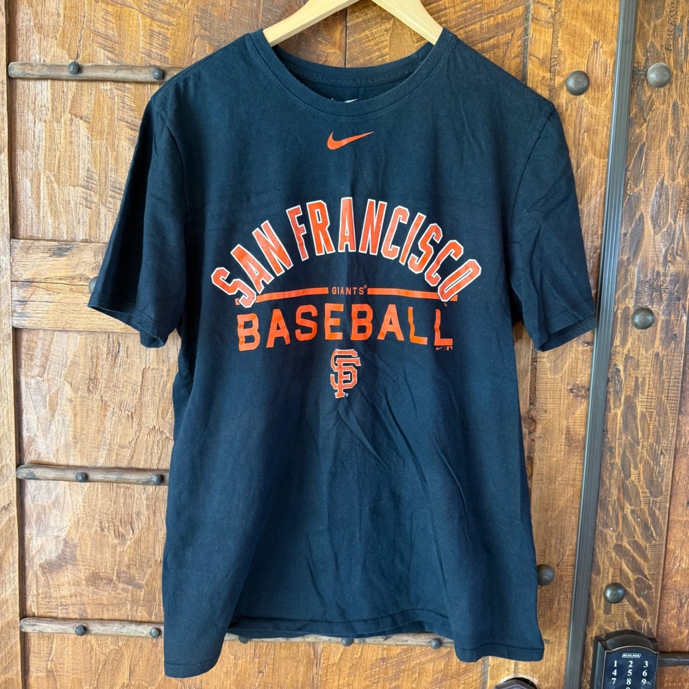 Nike T-Shirt Mens Large Black SF Giants Baseball Graphic Tee Athletic Cut MLB